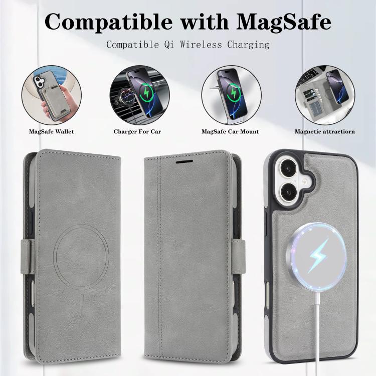 For iPhone 16 Kalebol Strong Magnetic MagSafe Ring 2 In 1 Split Leather Phone Case