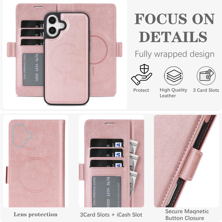 For iPhone 16 Kalebol Strong Magnetic MagSafe Ring 2 In 1 Split Leather Phone Case