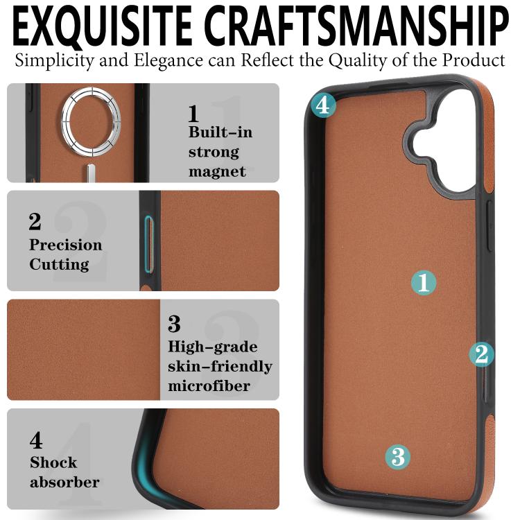 For iPhone 16 Plus Kalebol Strong Magnetic MagSafe Ring 2 In 1 Split Leather Phone Case