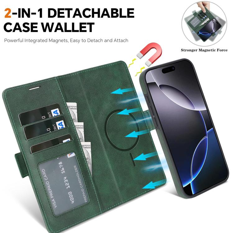 For iPhone 16 Plus Kalebol Strong Magnetic MagSafe Ring 2 In 1 Split Leather Phone Case