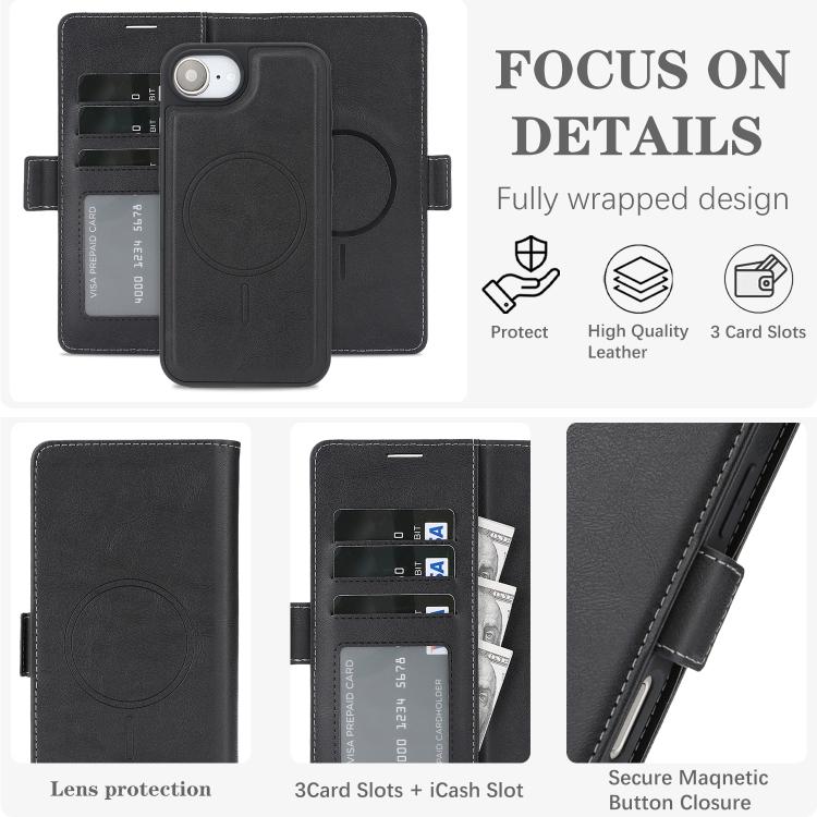 For iPhone 17e / 16e Kalebol Strong Magnetic MagSafe Ring 2 In 1 Split Leather Phone Case