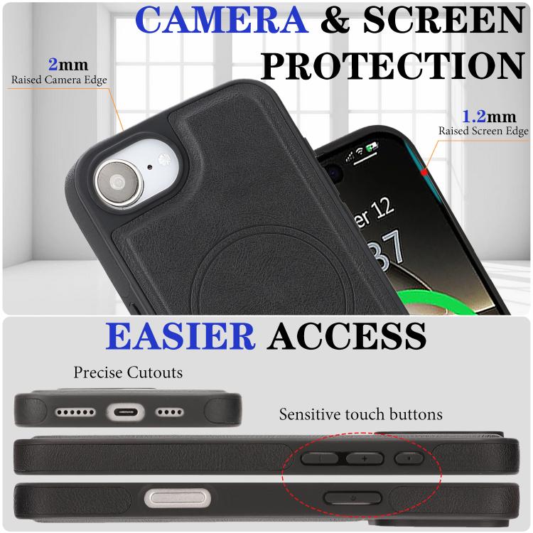 For iPhone 17e / 16e Kalebol Strong Magnetic MagSafe Ring 2 In 1 Split Leather Phone Case