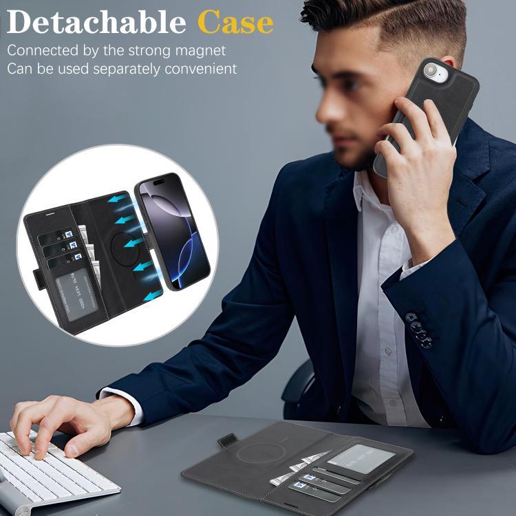 For iPhone 17e / 16e Kalebol Strong Magnetic MagSafe Ring 2 In 1 Split Leather Phone Case