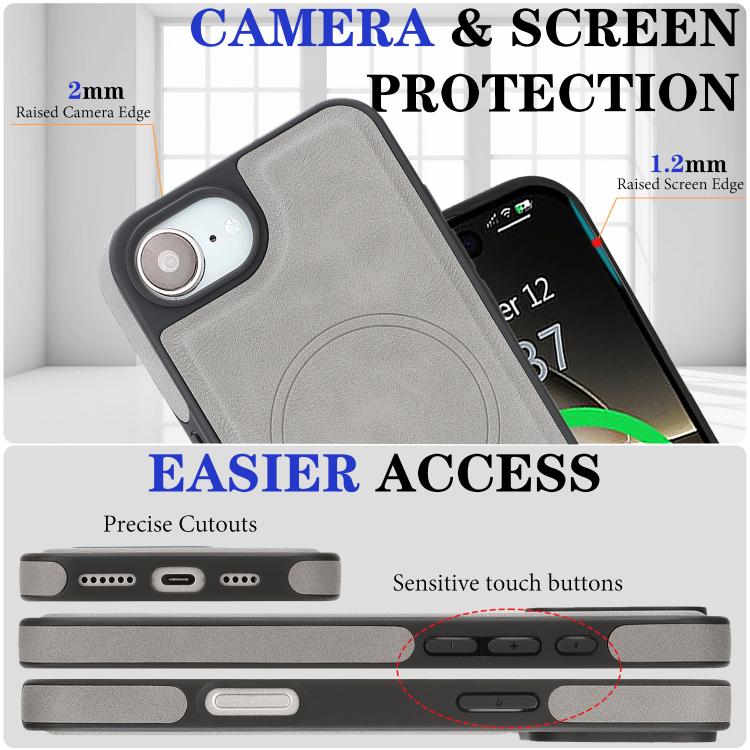 For iPhone 17e / 16e Kalebol Strong Magnetic MagSafe Ring 2 In 1 Split Leather Phone Case