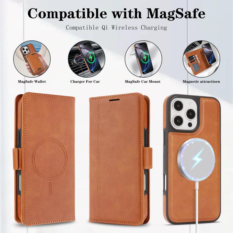 For iPhone 15 Pro Kalebol Strong Magnetic MagSafe Ring 2 In 1 Split Leather Phone Case