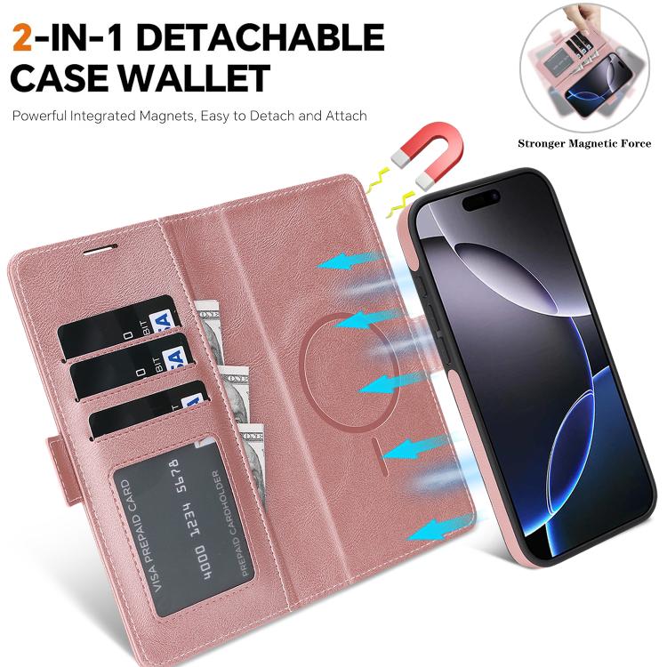 For iPhone 15 Pro Kalebol Strong Magnetic MagSafe Ring 2 In 1 Split Leather Phone Case