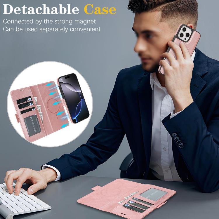 For iPhone 15 Pro Kalebol Strong Magnetic MagSafe Ring 2 In 1 Split Leather Phone Case