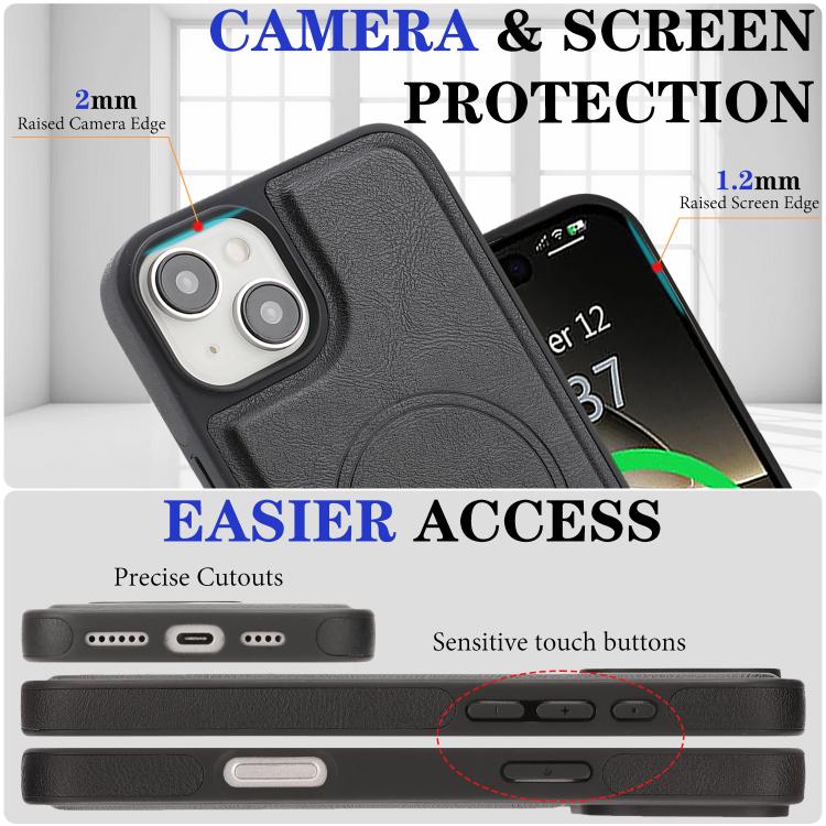 For iPhone 15 Plus Kalebol Strong Magnetic MagSafe Ring 2 In 1 Split Leather Phone Case