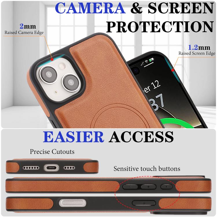 For iPhone 15 Plus Kalebol Strong Magnetic MagSafe Ring 2 In 1 Split Leather Phone Case