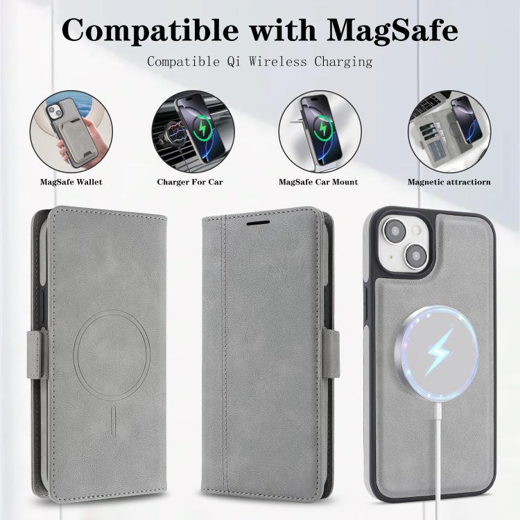 For iPhone 15 Plus Kalebol Strong Magnetic MagSafe Ring 2 In 1 Split Leather Phone Case