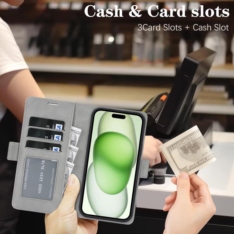 For iPhone 15 Plus Kalebol Strong Magnetic MagSafe Ring 2 In 1 Split Leather Phone Case