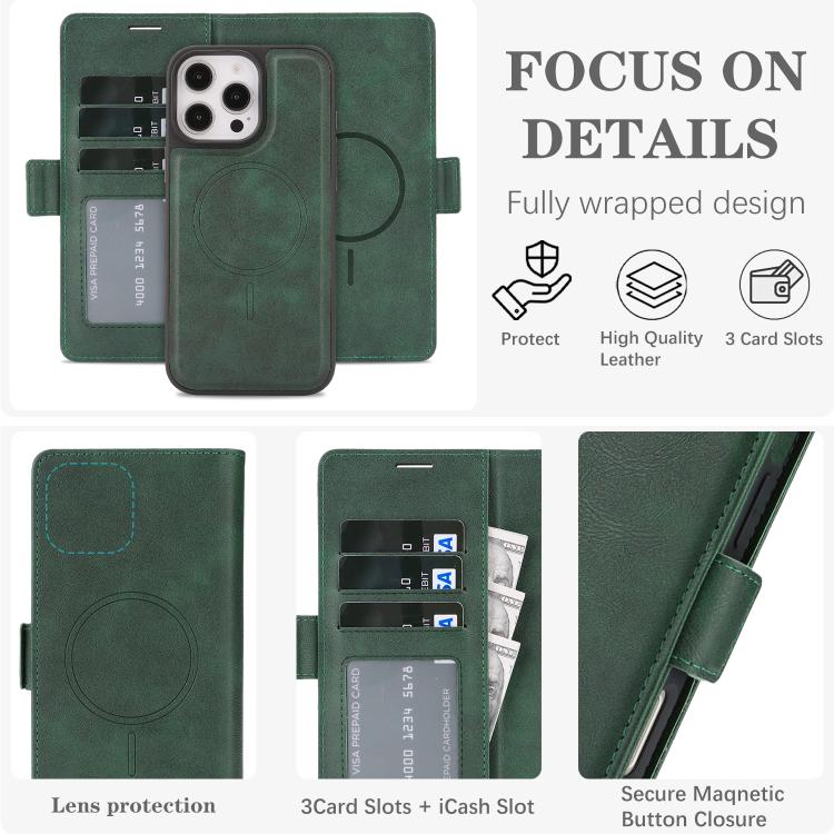 For iPhone 14 Pro Max Kalebol Strong Magnetic MagSafe Ring 2 In 1 Split Leather Phone Case