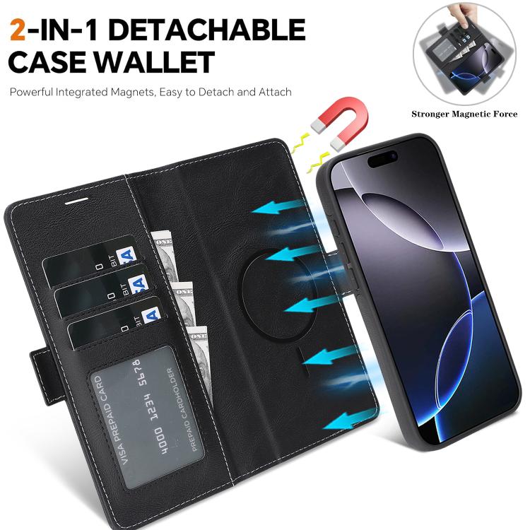 For iPhone 14 Pro Kalebol Strong Magnetic MagSafe Ring 2 In 1 Split Leather Phone Case