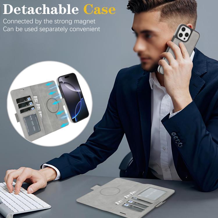 For iPhone 14 Pro Kalebol Strong Magnetic MagSafe Ring 2 In 1 Split Leather Phone Case