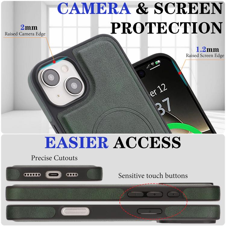 For iPhone 14 Plus Kalebol Strong Magnetic MagSafe Ring 2 In 1 Split Leather Phone Case