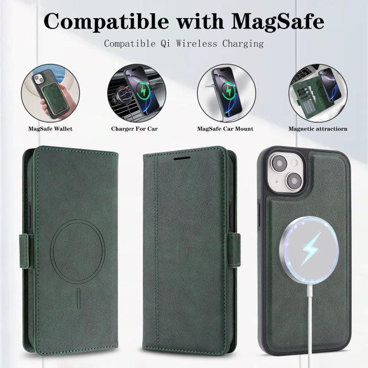 For iPhone 14 Kalebol Strong Magnetic MagSafe Ring 2 In 1 Split Leather Phone Case