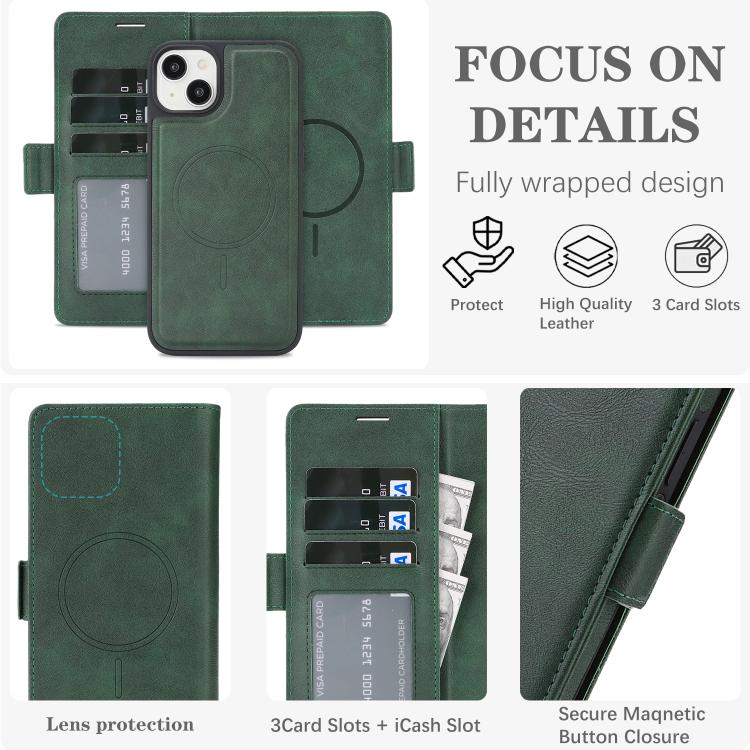 For iPhone 14 Kalebol Strong Magnetic MagSafe Ring 2 In 1 Split Leather Phone Case