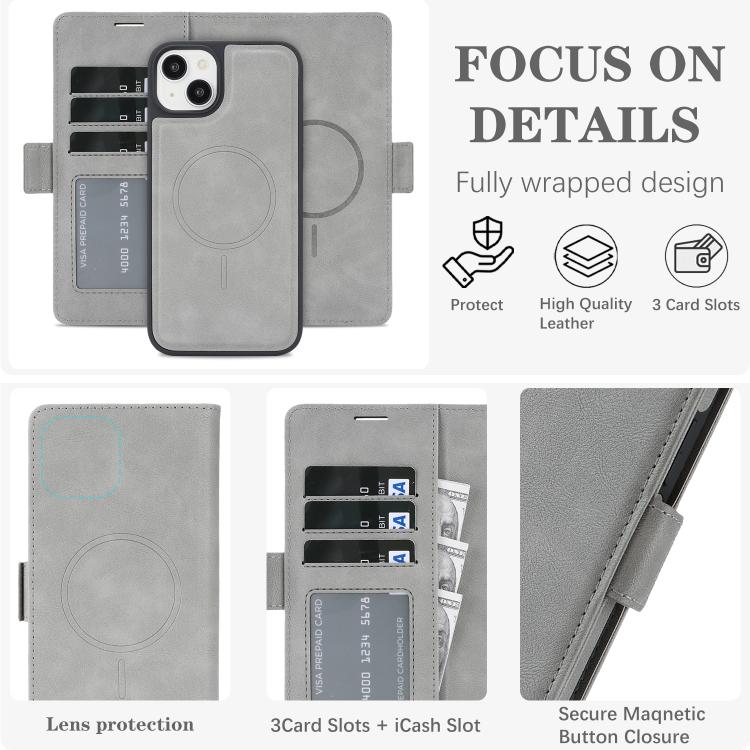 For iPhone 14 Kalebol Strong Magnetic MagSafe Ring 2 In 1 Split Leather Phone Case