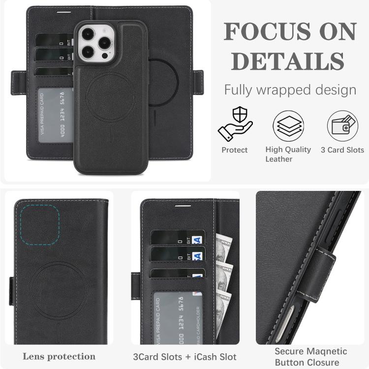 For iPhone 13 Pro Max Kalebol Strong Magnetic MagSafe Ring 2 In 1 Split Leather Phone Case