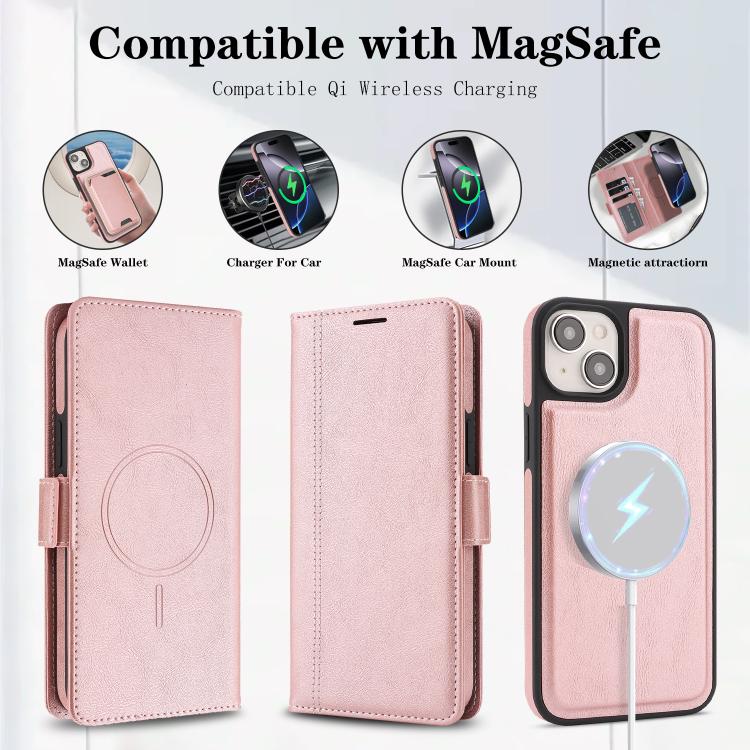 For iPhone 13 Kalebol Strong Magnetic MagSafe Ring 2 In 1 Split Leather Phone Case