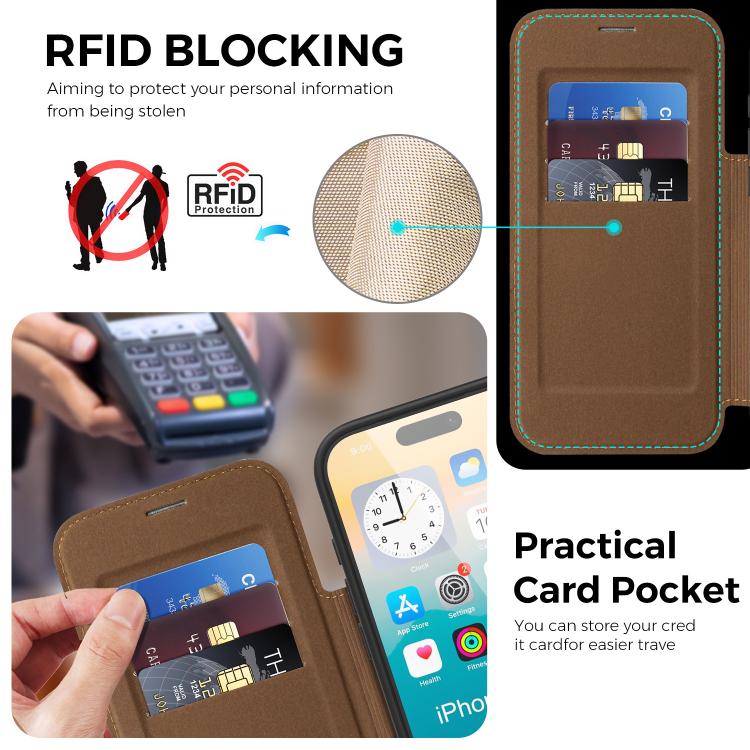 For iPhone 17 Pro Knight Shield 360 Rotation Holder MagSafe RFID Leather Phone Case