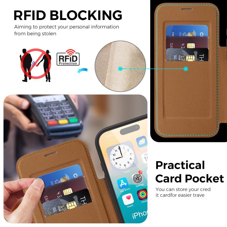 For iPhone 17 Pro Knight Shield 360 Rotation Holder MagSafe RFID Leather Phone Case