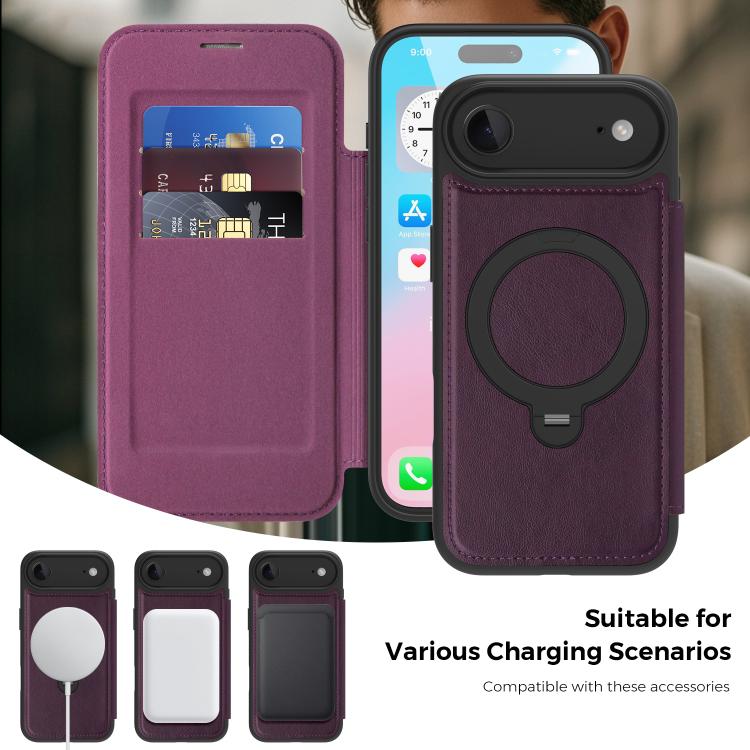 For iPhone Air Knight Shield 360 Rotation Holder MagSafe RFID Leather Phone Case