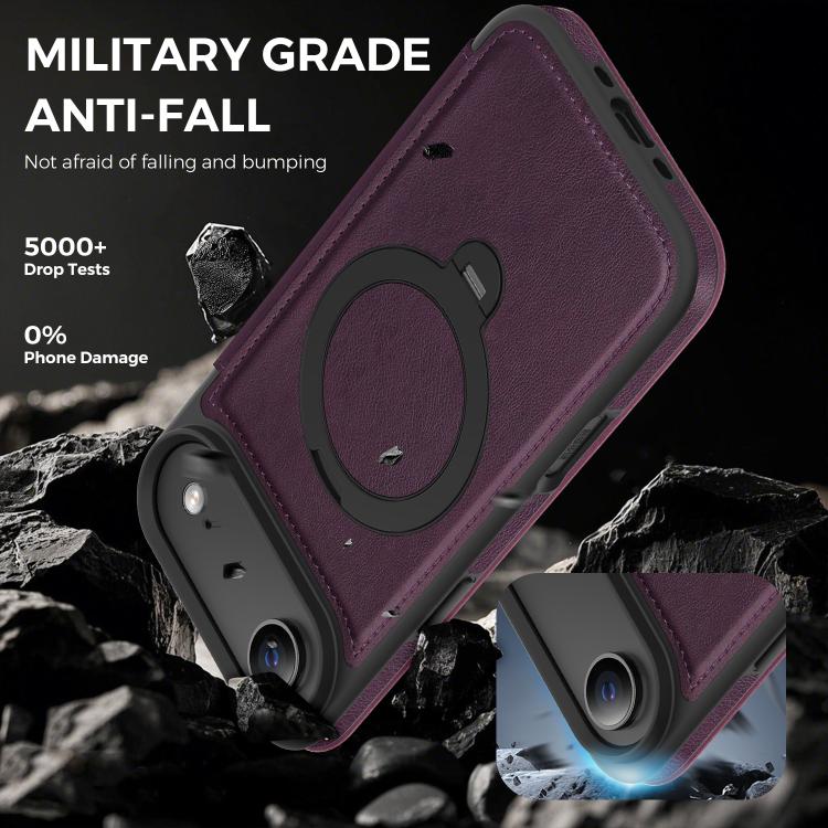 For iPhone Air Knight Shield 360 Rotation Holder MagSafe RFID Leather Phone Case
