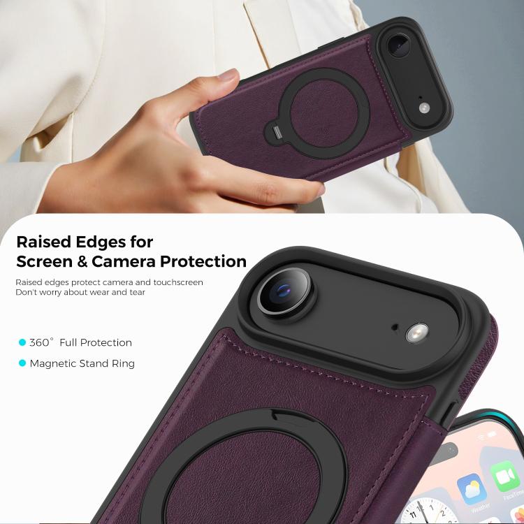 For iPhone Air Knight Shield 360 Rotation Holder MagSafe RFID Leather Phone Case
