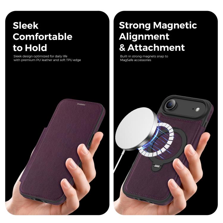 For iPhone Air Knight Shield 360 Rotation Holder MagSafe RFID Leather Phone Case