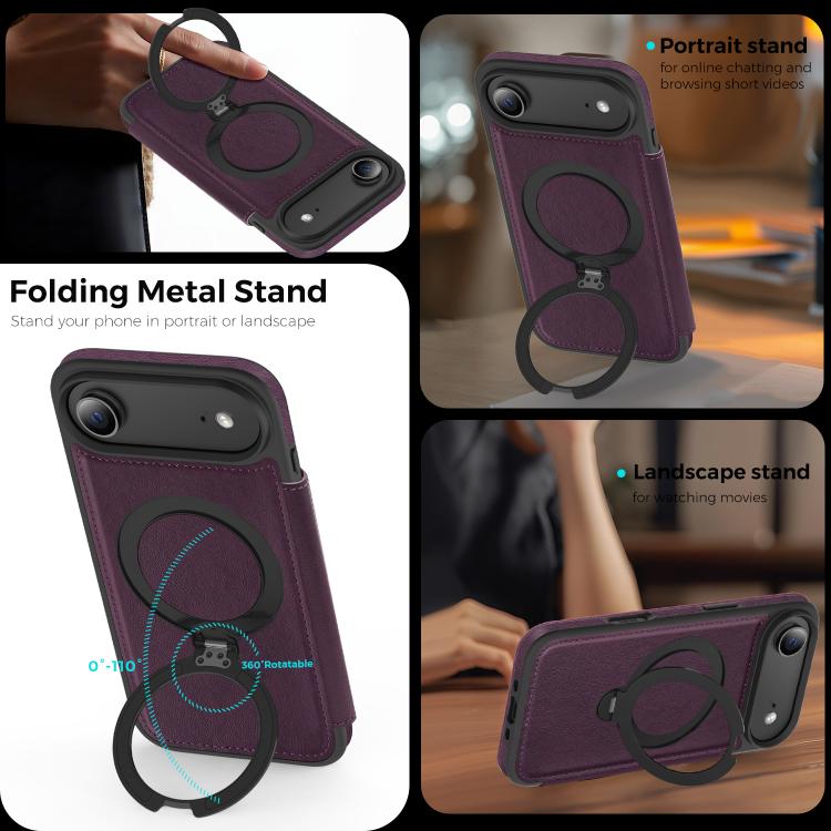 For iPhone Air Knight Shield 360 Rotation Holder MagSafe RFID Leather Phone Case