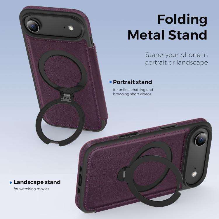 For iPhone Air Knight Shield 360 Rotation Holder MagSafe RFID Leather Phone Case