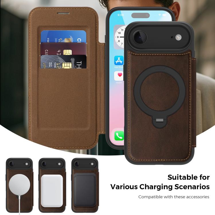 For iPhone Air Knight Shield 360 Rotation Holder MagSafe RFID Leather Phone Case