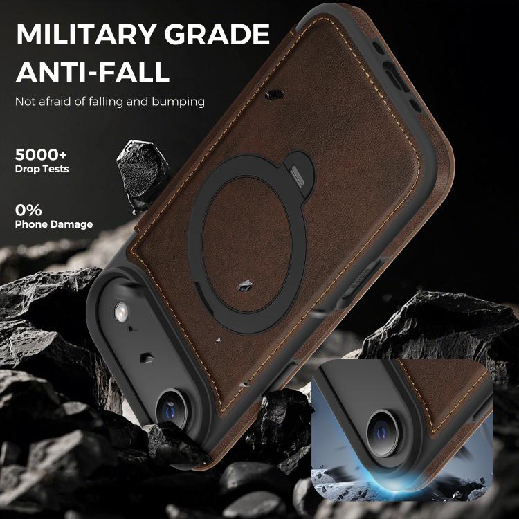 For iPhone Air Knight Shield 360 Rotation Holder MagSafe RFID Leather Phone Case