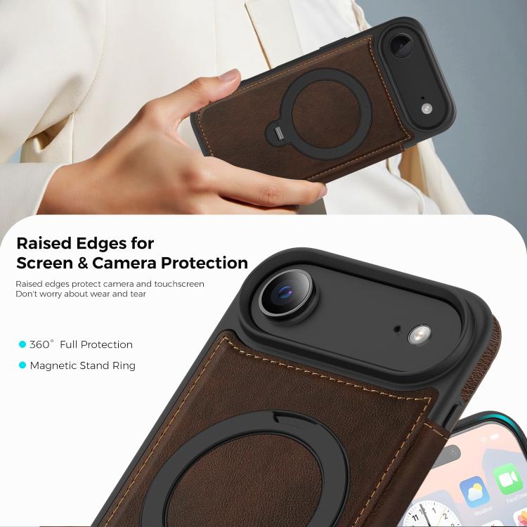 For iPhone Air Knight Shield 360 Rotation Holder MagSafe RFID Leather Phone Case