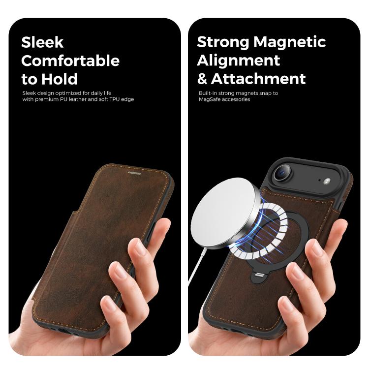 For iPhone Air Knight Shield 360 Rotation Holder MagSafe RFID Leather Phone Case