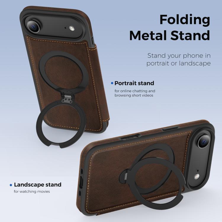 For iPhone Air Knight Shield 360 Rotation Holder MagSafe RFID Leather Phone Case