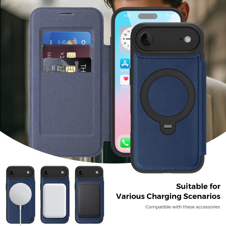For iPhone Air Knight Shield 360 Rotation Holder MagSafe RFID Leather Phone Case
