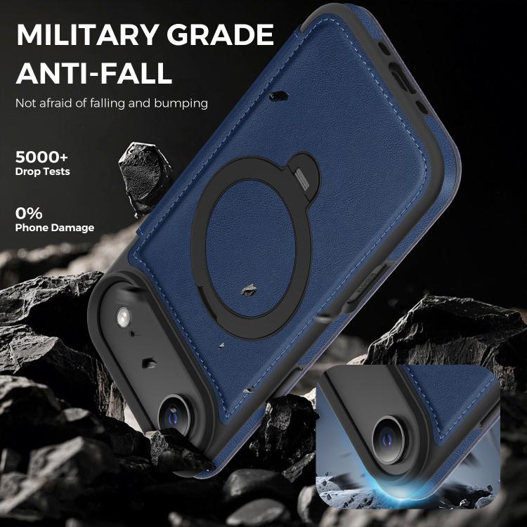 For iPhone Air Knight Shield 360 Rotation Holder MagSafe RFID Leather Phone Case