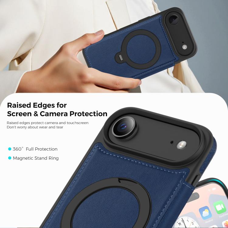 For iPhone Air Knight Shield 360 Rotation Holder MagSafe RFID Leather Phone Case