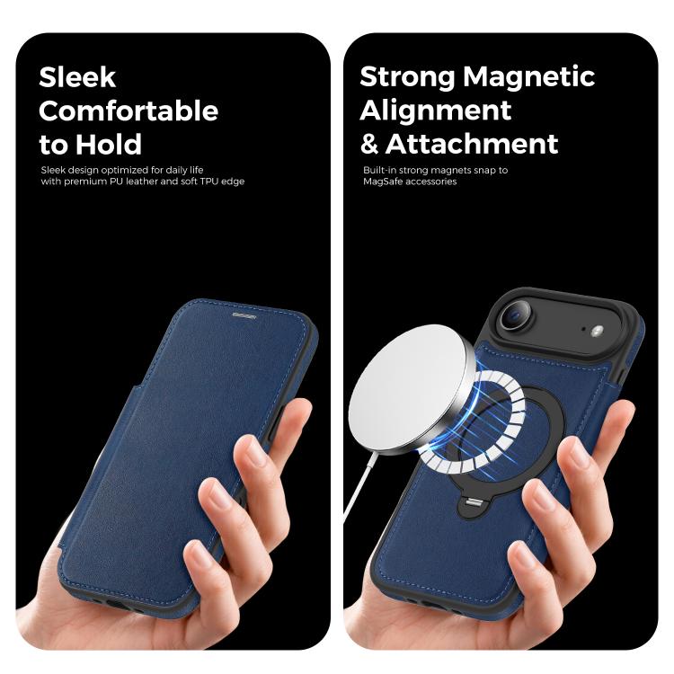 For iPhone Air Knight Shield 360 Rotation Holder MagSafe RFID Leather Phone Case