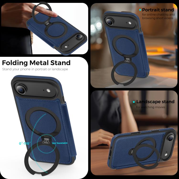 For iPhone Air Knight Shield 360 Rotation Holder MagSafe RFID Leather Phone Case
