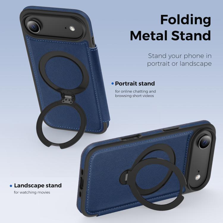 For iPhone Air Knight Shield 360 Rotation Holder MagSafe RFID Leather Phone Case