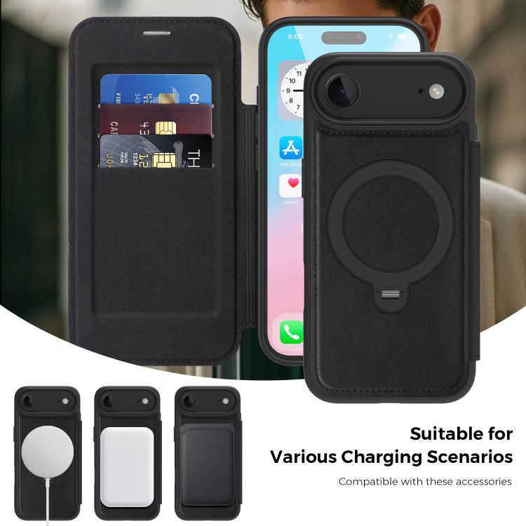 For iPhone Air Knight Shield 360 Rotation Holder MagSafe RFID Leather Phone Case