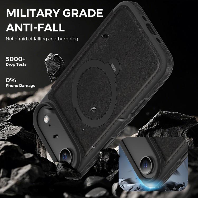 For iPhone Air Knight Shield 360 Rotation Holder MagSafe RFID Leather Phone Case