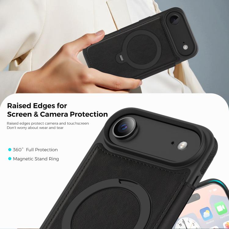 For iPhone Air Knight Shield 360 Rotation Holder MagSafe RFID Leather Phone Case