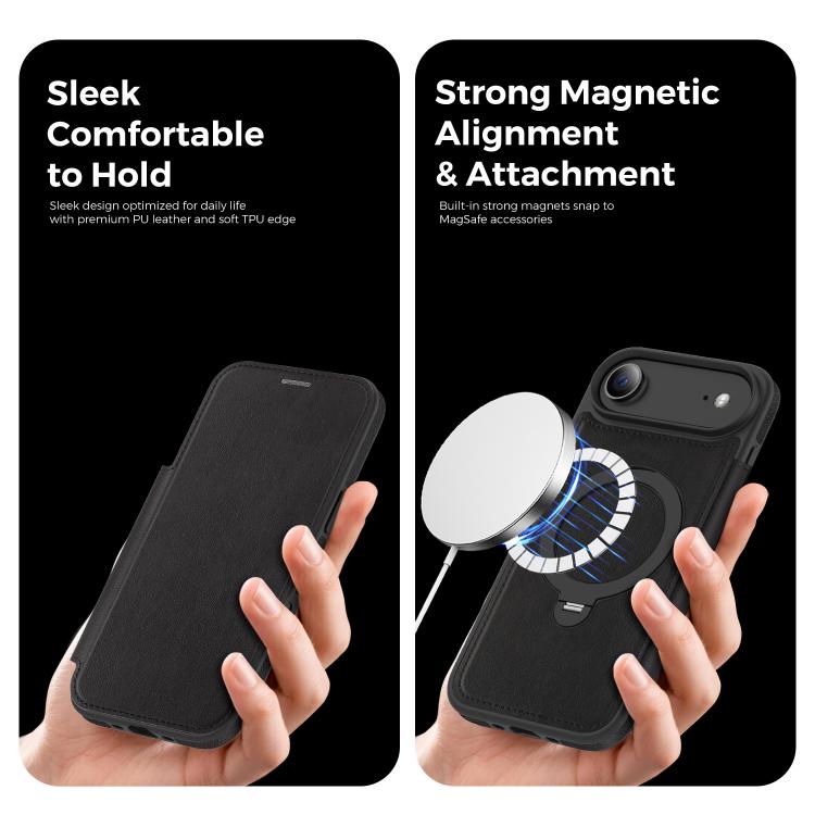 For iPhone Air Knight Shield 360 Rotation Holder MagSafe RFID Leather Phone Case
