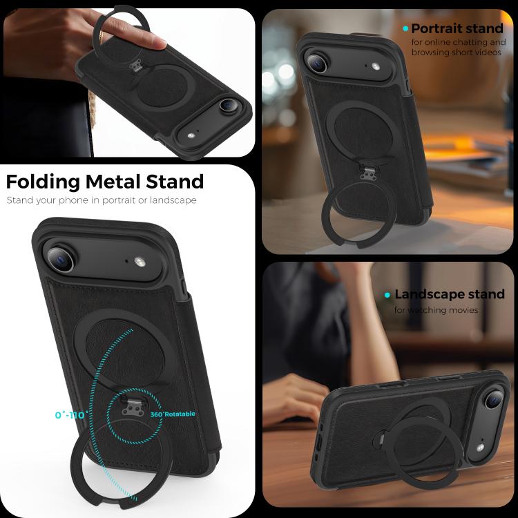 For iPhone Air Knight Shield 360 Rotation Holder MagSafe RFID Leather Phone Case