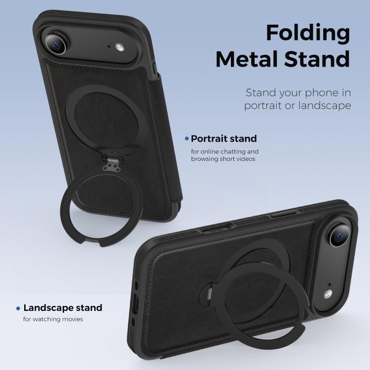 For iPhone Air Knight Shield 360 Rotation Holder MagSafe RFID Leather Phone Case