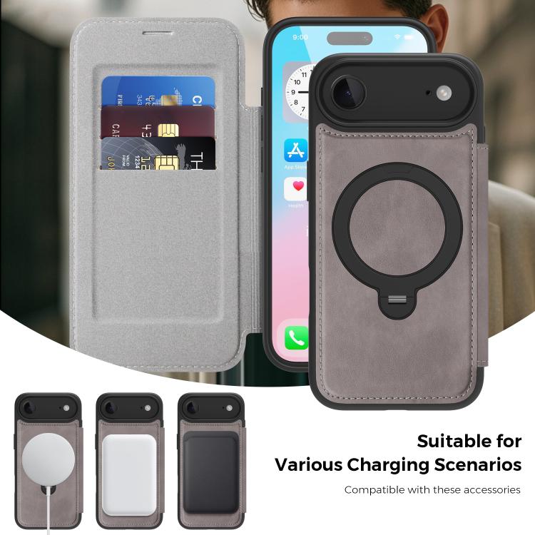 For iPhone Air Knight Shield 360 Rotation Holder MagSafe RFID Leather Phone Case